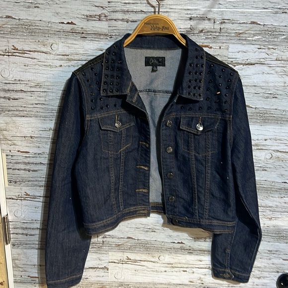 🏁 Denim vest with metal spikes and lace size large - Picture 2 of 8